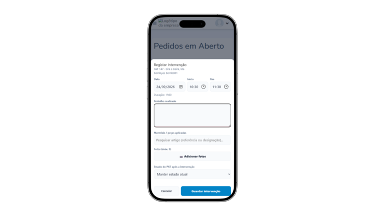 Registo de Intervenção | Consumo de Materiais e Anexo de Fotografias