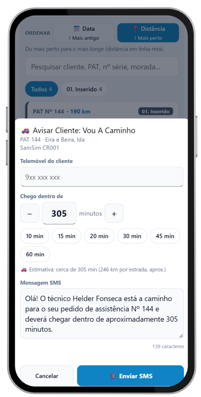 Alerta automático com aviso de técnico a caminho