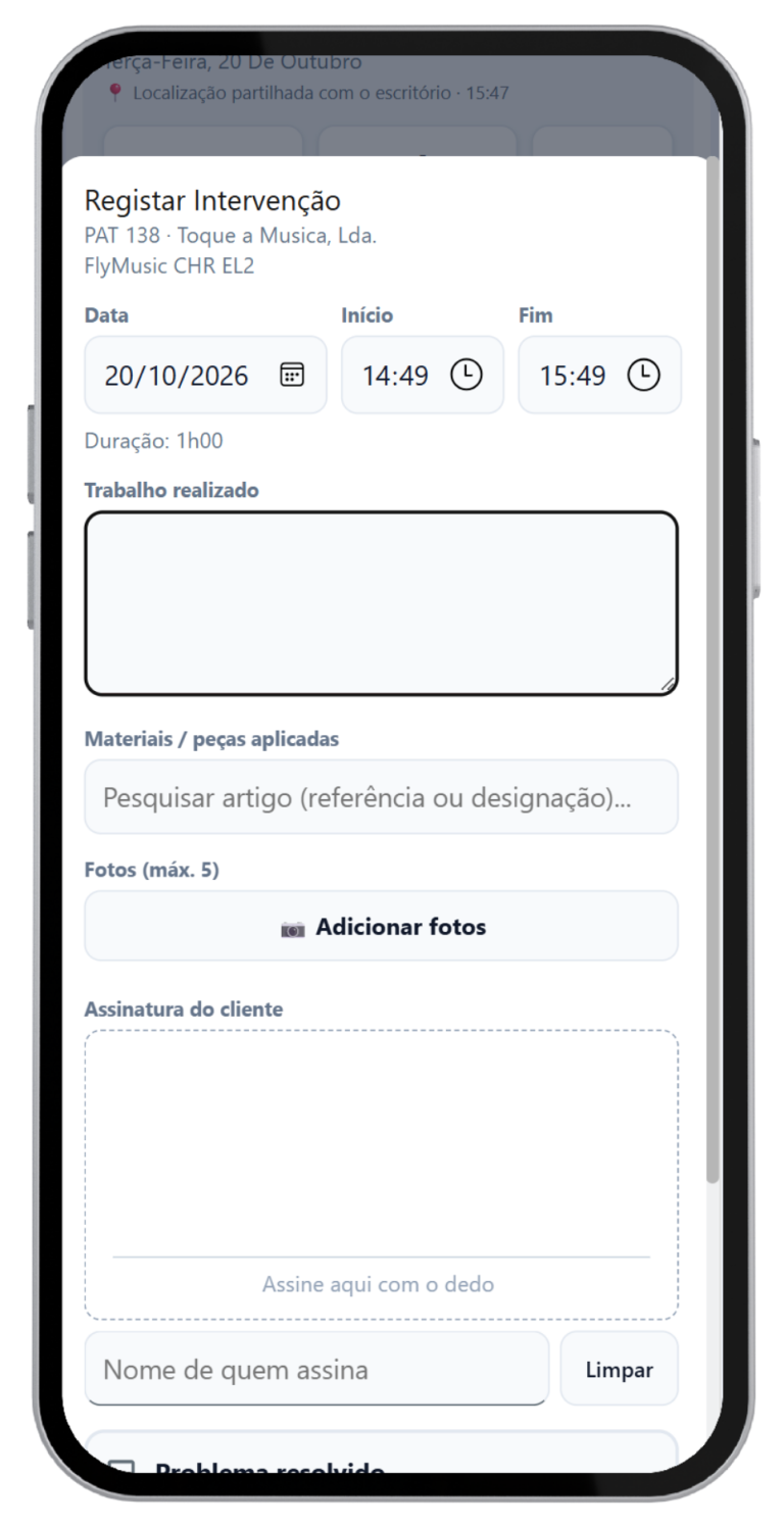Registo da Intervenção